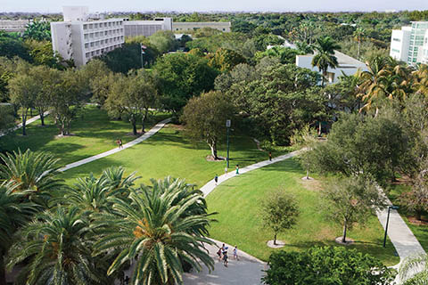 Arial shot of campus from the Merrick Building