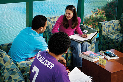 Students work together in the Weeks Music Library